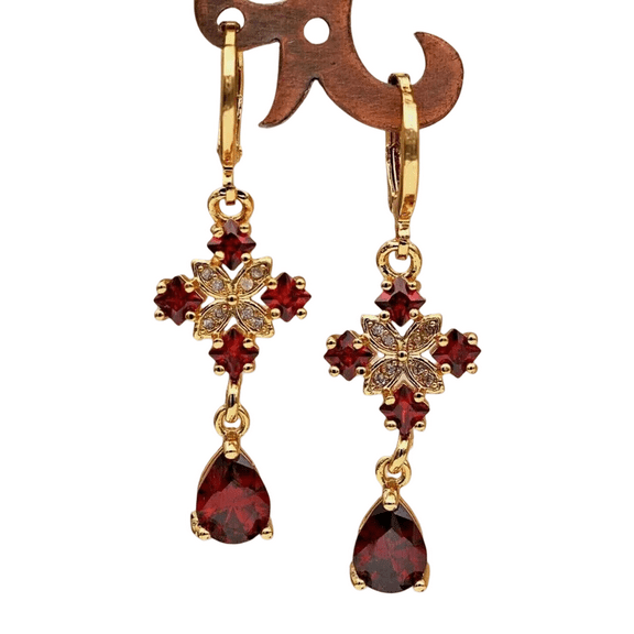 3 Ct Pear Cut Lab-Created Red Garnet Drop & Dangle Earrings 14K Yellow Gold Finish Diamond Dangle Earrings