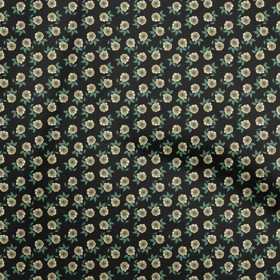 oneOone Polyester Spandex Black Fabric Floral Sewing Material Print Fabric By The Yard 56 Inch Wide