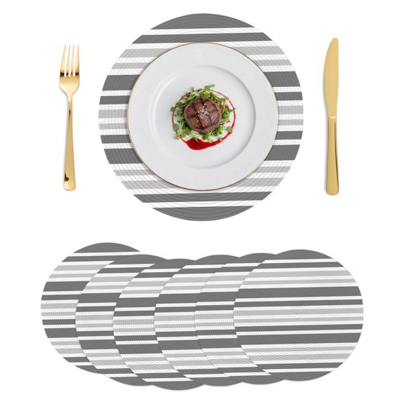 Round Placemats Stripes Grey Ombre 15 inch Set of 6 Table Mats for Dining Table Modern Heat Resistant Non-Slip Kitchen & Home Decorative Place Mat Set