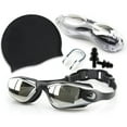 thumbnail image 2 of Juego de tapones para gafas de natación, lentes de silicona y policarbonato negros, tapones para los oídos y pinzas para la nariz para adultos, 2 of 13