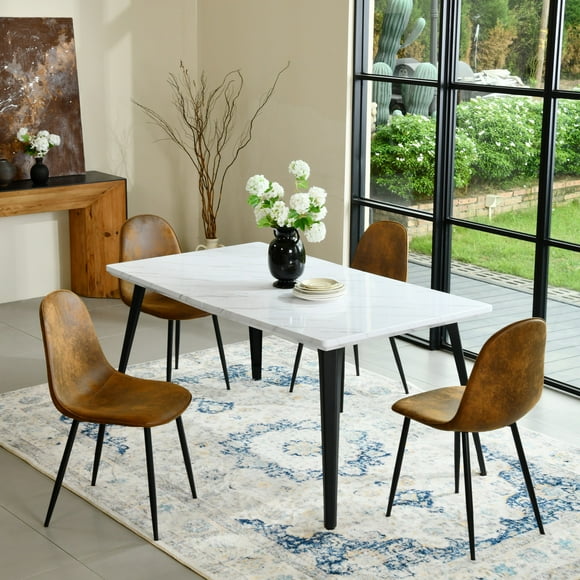 Chaises de salle à manger rembourrées en tissu Homy Casa, 4 pièces, avec dossier incurvé, pour cuisine bistro, imitation daim marron
