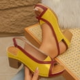 thumbnail image 4 of KIJBLAE Women's Color Block Peep Toe Sandals, Open Toe Single Strap Style, Chunky High Heel Trendy Beach Summer Vacation Shoes Yellow 39, 4 of 4