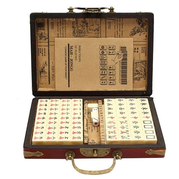 Portable Mahjong Chinese 144 Tiles Mah-Jong Set with Leather Box