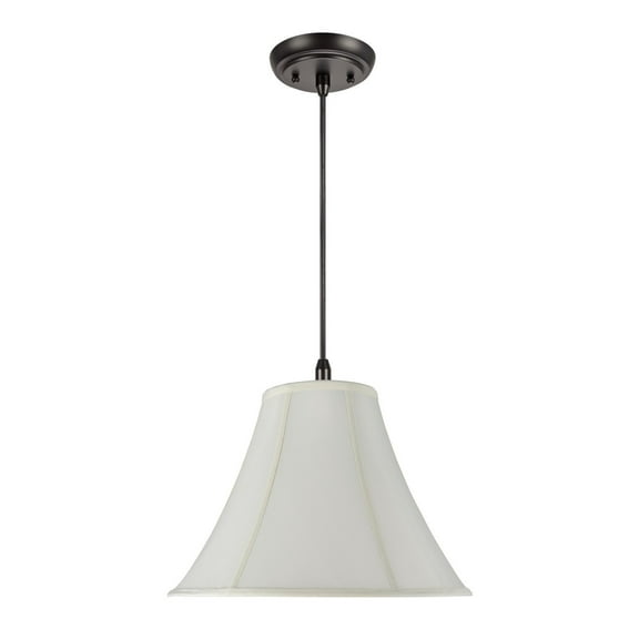 Aspen Creative 70019 One-Light Hanging Pendant Ceiling Light with Transitional Bell Fabric Lamp Shade, Off White, 16" width