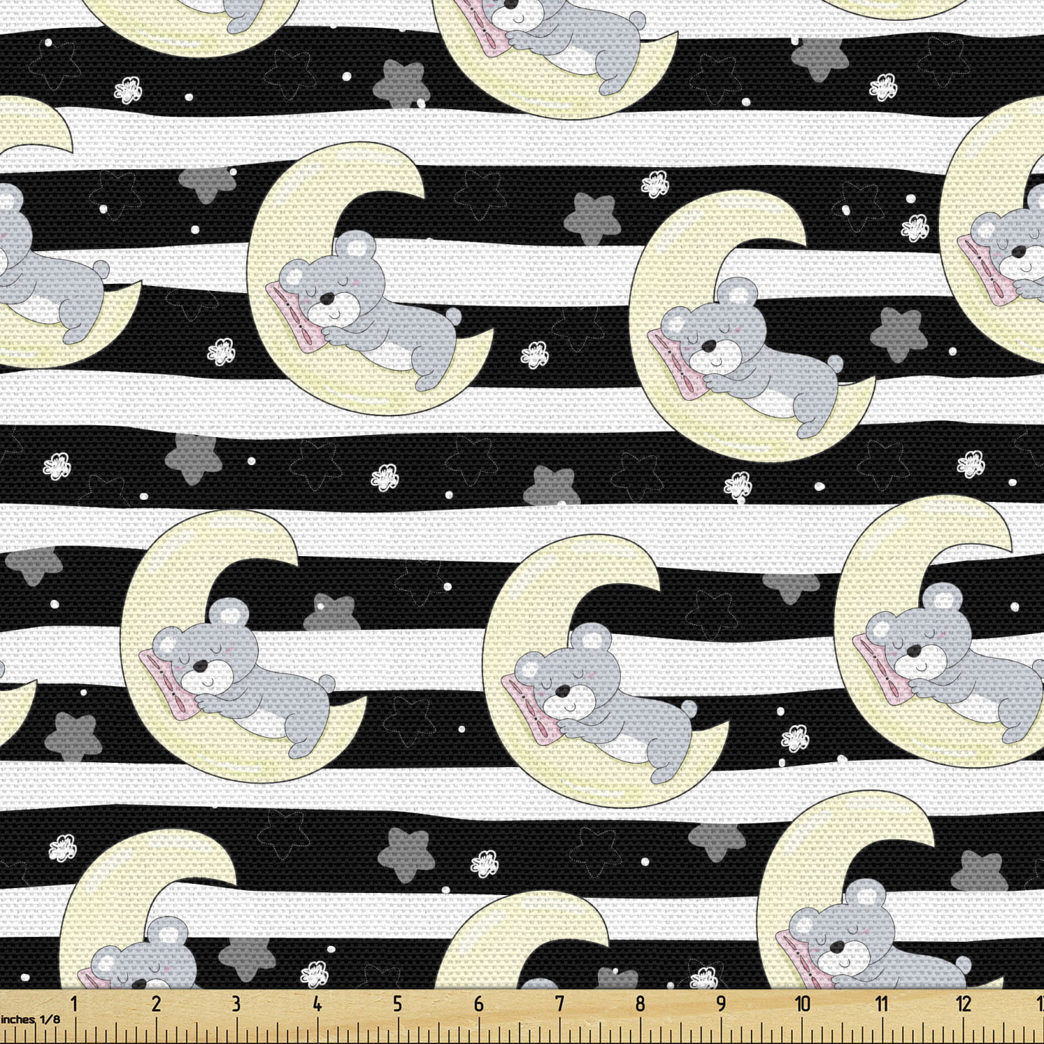 Fabric Baby Bears in Circles Swinging on Moon on White Flannel by the 1/4 yard 