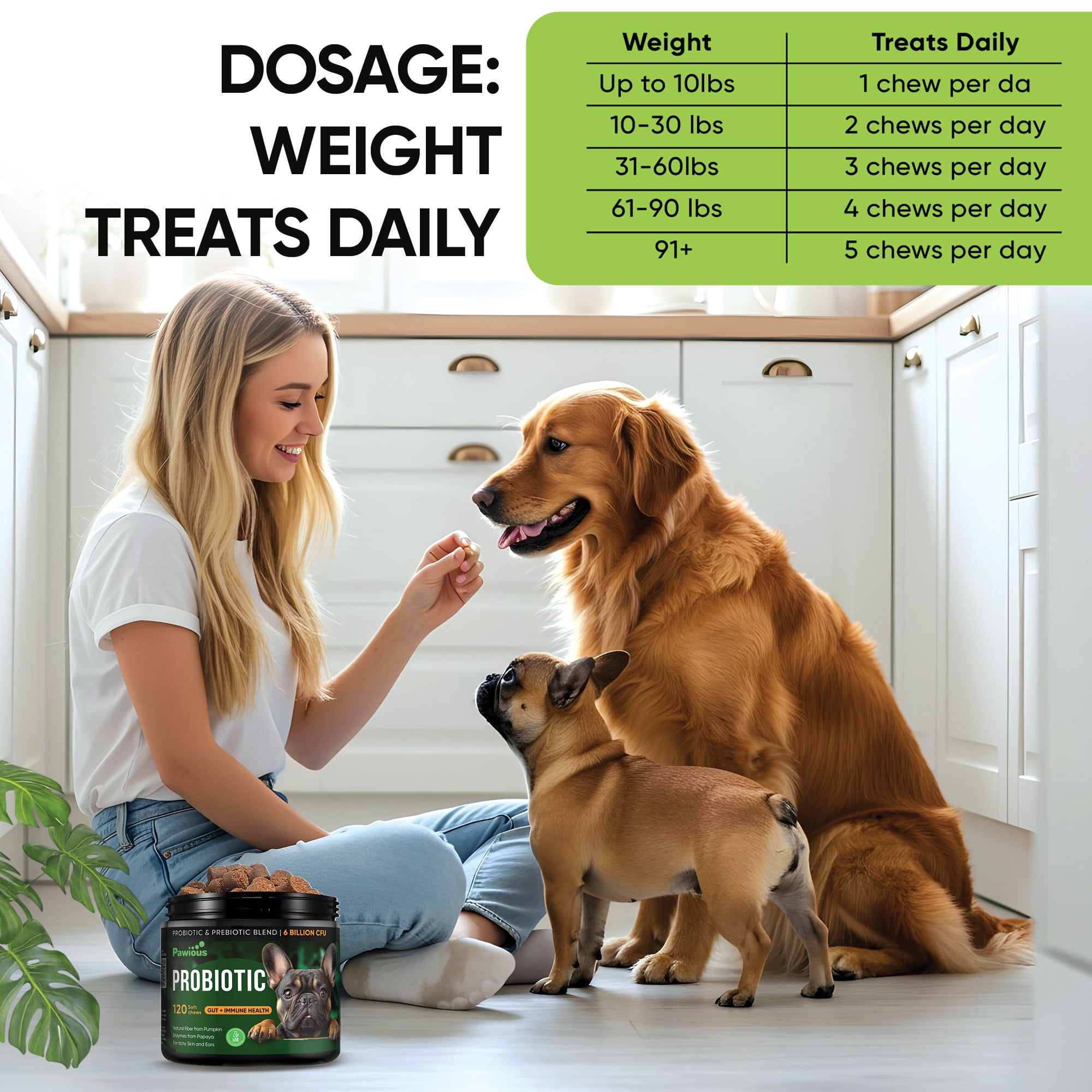 Pawious Probiotics for Dogs - 120 ct. - Diarrhea, Itchy Skin and Allergies Support - Delicious Probiotic Chews for Dogs