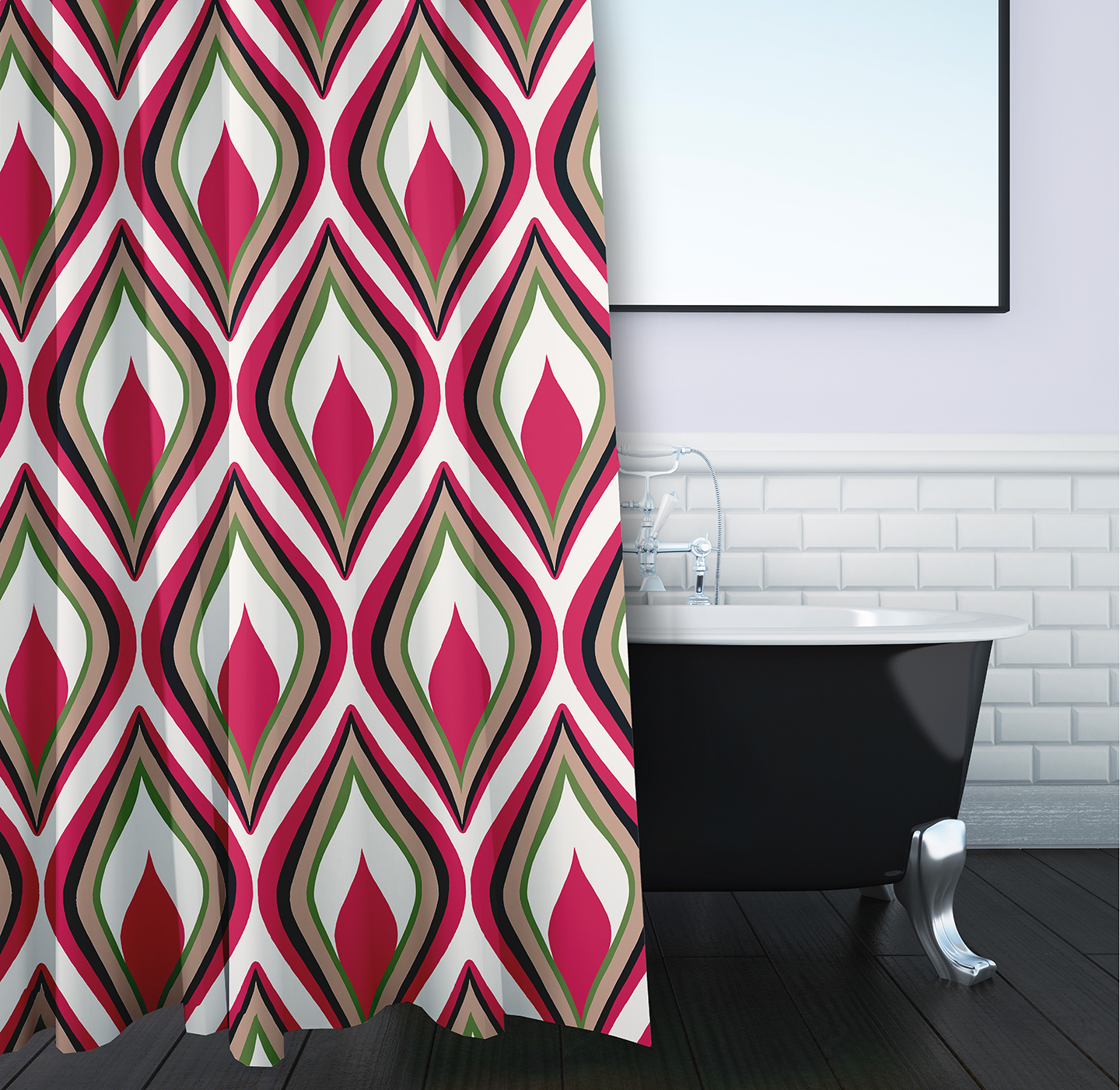 Simply Daisy 70" W x 73" L Feathers Polyester Shower Curtain, Fuschia [1 Ct]