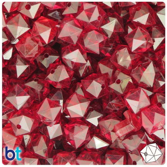 BeadTin Dark Red Transparent 10mm Faceted Cube Acrylic Beads (100pcs)