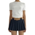 thumbnail image 1 of hirigin Women's Summer Streetwear Skirt Solid Color Low Waist Pleated A-line Skirt with Belt, 1 of 9