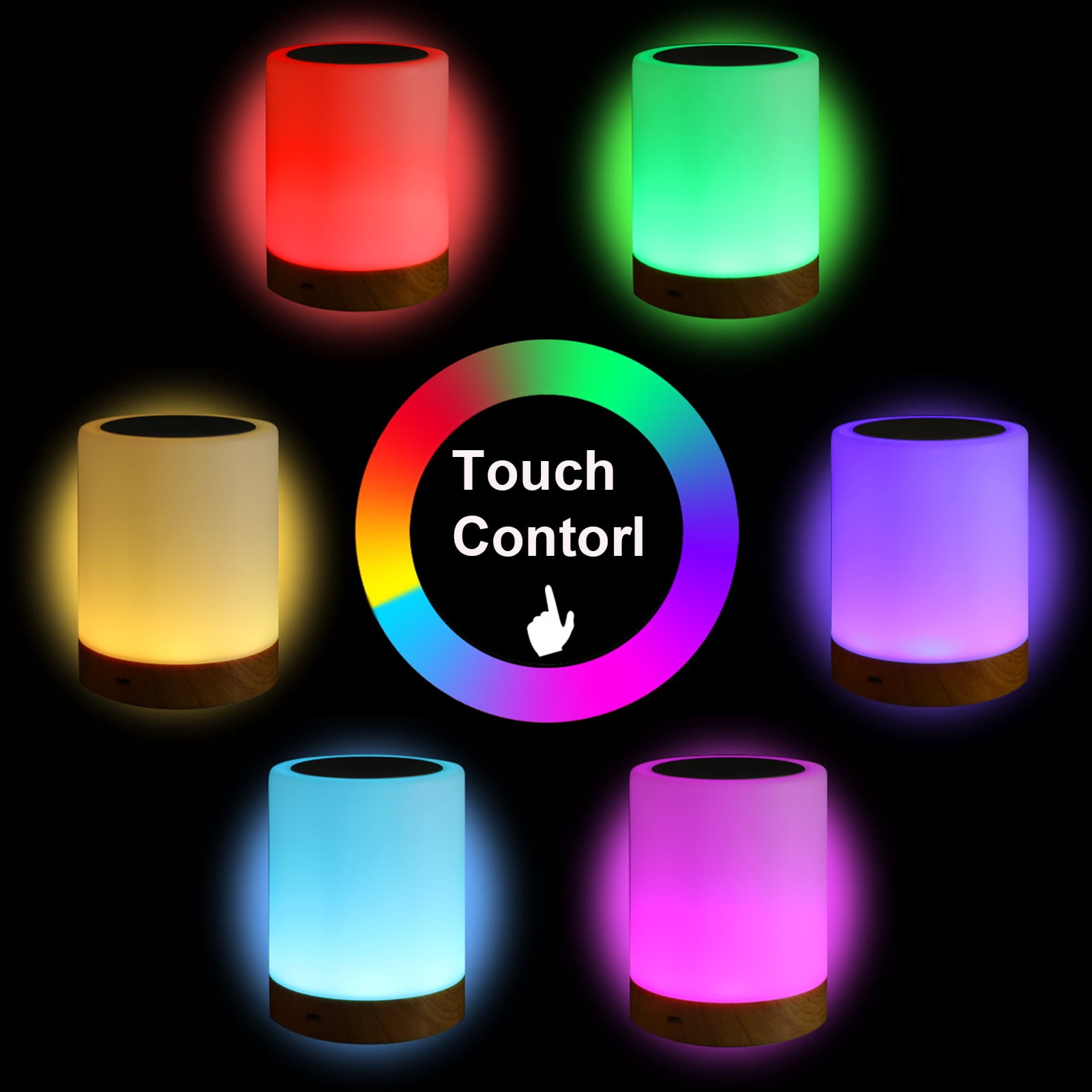 Nieyigj Desktop Night Light for Kids and Babies, Touch Control Bedside Lamp with Rechargeable Battery, Dimmable Warm White & 6 Color Changing Modes, Wood Grain Design (4.7 in / 12 cm)