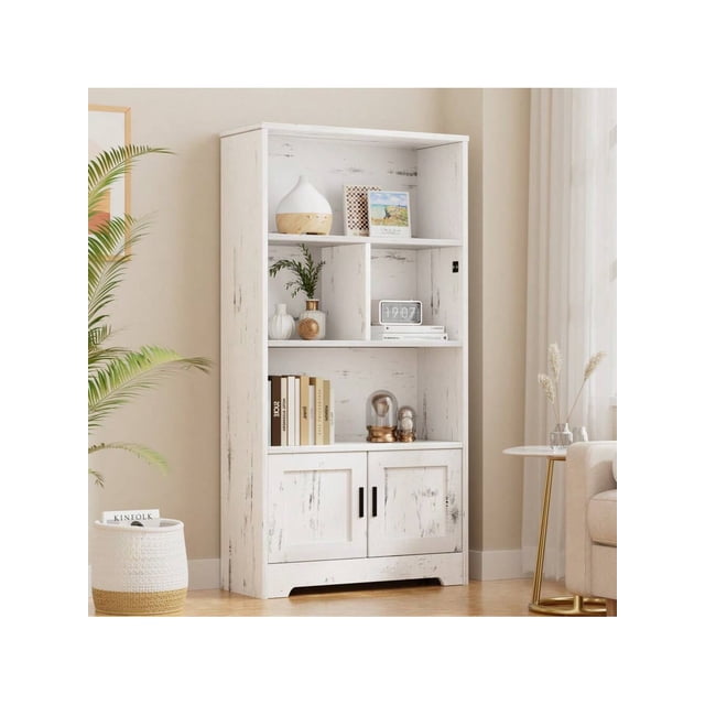 Ourlova 3-Tier Bookshelf - 57.8'' Tall Wooden Bookcase Display Racks Open Storage Shelf. Unique Book Rack. Large Modern Book Shelf For Bedroom. Living Room. Office - White