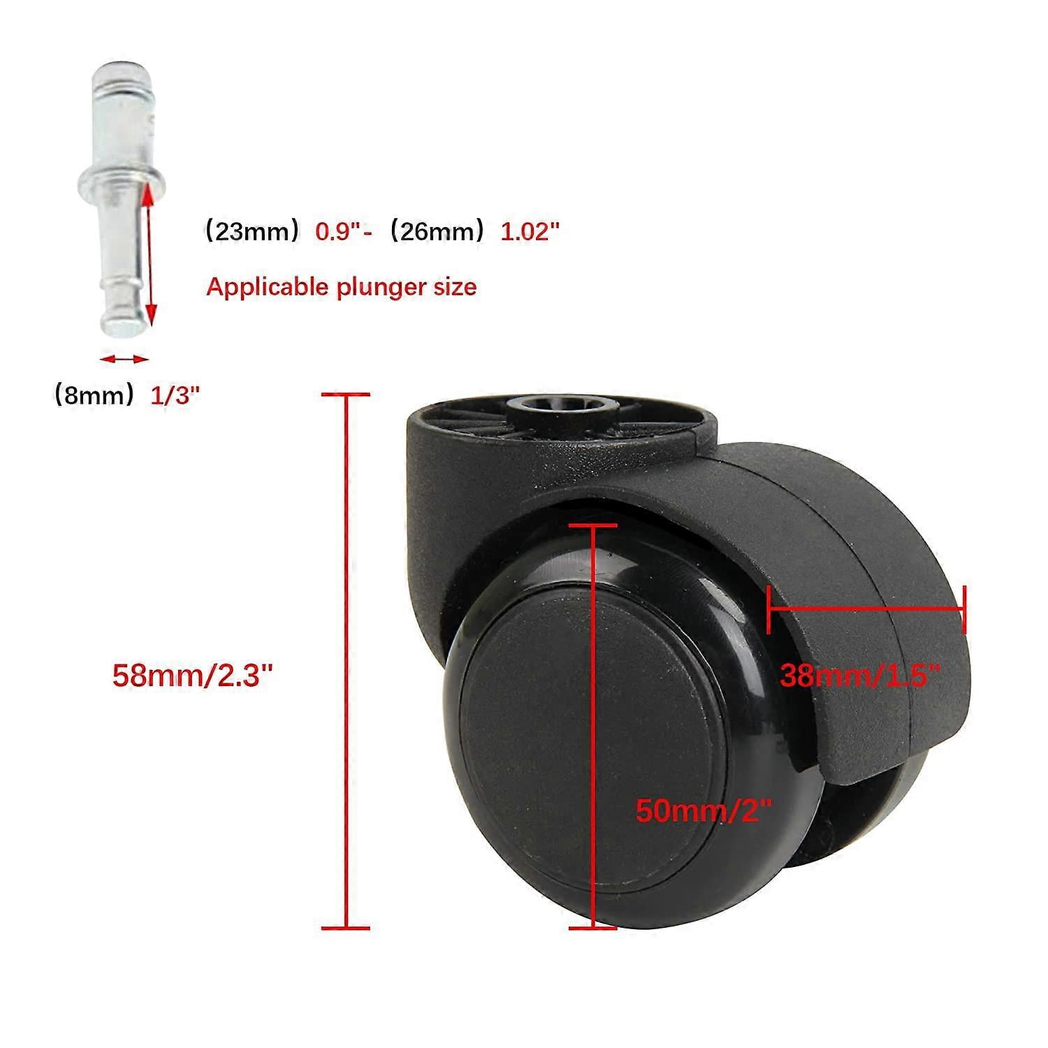 2 Inch Black Silent Stemless Caster - Replacement Chair Wheels compatible with Office Chairs - Furniture Casters - 5pcs