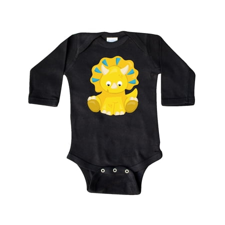 

Inktastic Cute Yellow Dinosaur Baby Dino Triceratops Gift Baby Boy or Baby Girl Long Sleeve Bodysuit