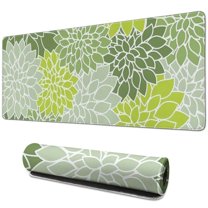 Long Mouse Pads for Desk,Green Floral and Petal Pattern Desk Mats on Top Of Desks, Desk Mouse Pad Extra Large with 3mm Non-Slip Base and Stitched Edge for Gaming,Office,Work,Home 31.5"x11.8"