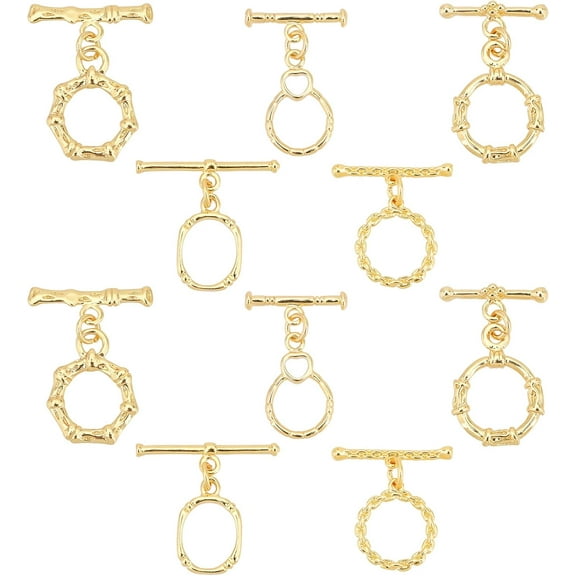 PH 18K Gold Jewelry Clasps Hollow Toggle Clasps Oval T-Bar Links Bracelet Closure Hook Fastener IQ End Connectors for Necklace Jewelry Making 10 Sets Gold