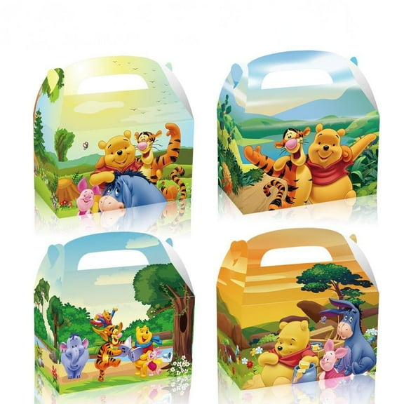 24 Pack Pooh Boxes Party Favor Goodie Bag Boxes for Candy Treats Goody Cookie Toys for Birthday Party, 6.2 x 3.7 x 3.7 Inches