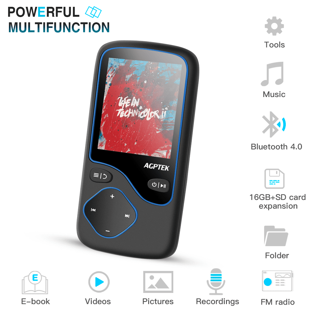 AGPTEK 16GB MP3 Player with Bluetooth 4.0, Portable Lossless Music