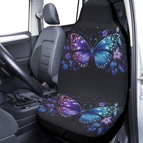 2pcs Colorful Butterfly Floral Print Car Seat Covers, Universal Fit for Cars SUVs Trucks Vans & Jeep, Stylish Durable Auto Interior Protectors, Trendy Automotive Accessories for Women