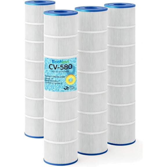 CV580 Pool Filter Cartridges, Compatible with Jandy CL580 & CV580, Replaces OEM A0104100, R0357900, Pleatco PJAN145, 4-Pack, 580 Sq.Ft Total, Premium 5oz Heavy-Duty Filter Media