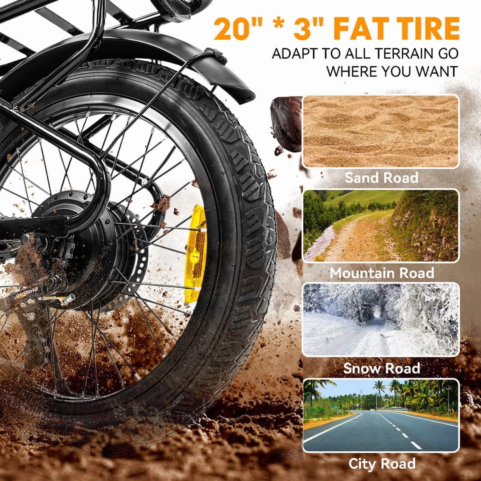 750W Motor 26MPH YYG Electric Bike for Adults,Electric Cargo Bike 32 Miles Long Range Ebike for Adult,48V 10Ah Battery Electric Bicycle 20" Fat Tire 5 Speed Modes E-Bike