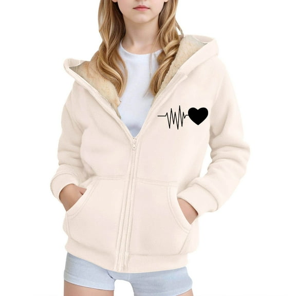 Utlike Girls Winter Hooded Jacket With Zip Up Thermal Print Outdoor Sport Coat Flexible Fit Top Size 4-5 Years