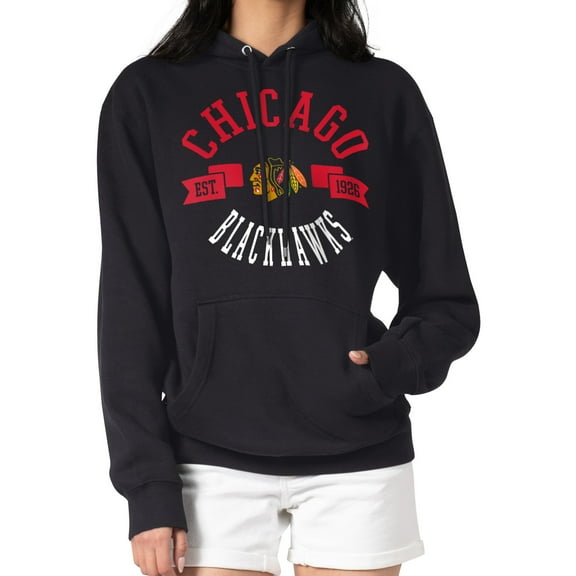 Women's G-III 4Her by Carl Banks Black Chicago Blackhawks City Graphic Fleece Pullover Hoodie