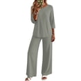 thumbnail image 2 of Two Piece Sets for Women 3/4 Length Sleeve Lounge Sets Summer Spring Vacation Travel Outfits Fashion Clothing Light Gray 2XL, 2 of 6