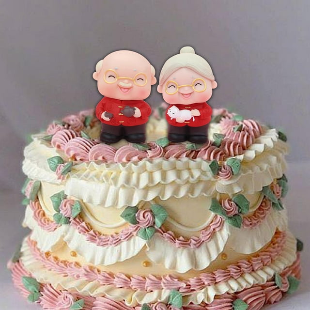 Figuras decorativas para tarta de boda, estatuas de abuelo y abuela, adornos artísticos únicos de vinilo, decoraciones para pasteles para cumpleaños y Rojo