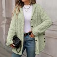 thumbnail image 5 of Zedker Women Hooded Button Up Fleece Jacket Long Sleeve Fuzzy Coat Loose Warm Outerwear with Pockets Green Jackets for Women, 5 of 6
