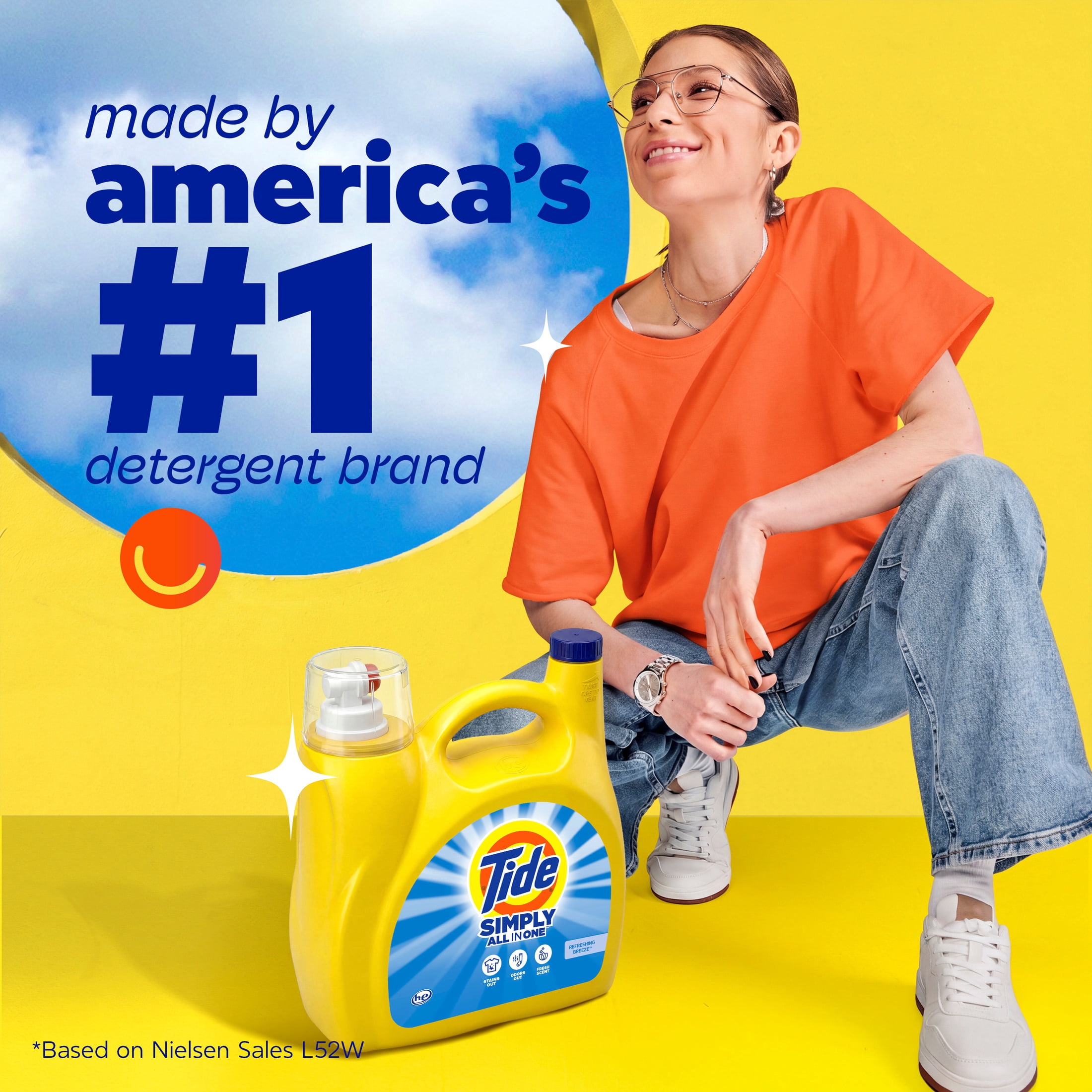 Tide Simply Laundry Detergent Liquid, All-In-One, Refreshing Breeze Scent, 85 Loads, 107 fl oz