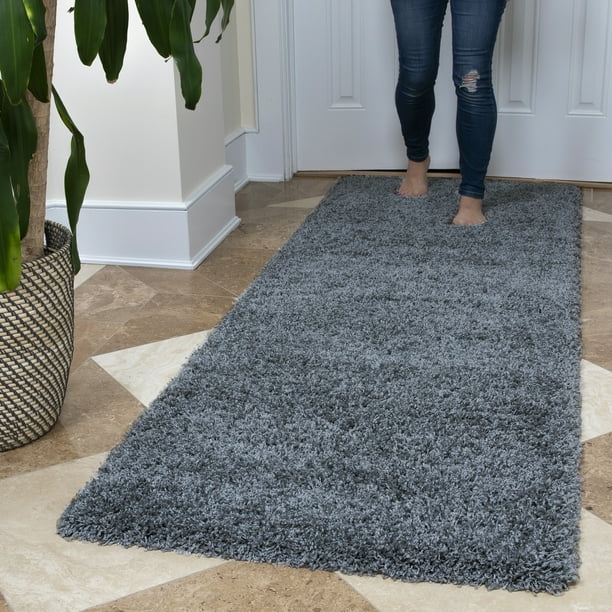 Ottomanson Ultimate Shaggy Contemporary Solid Runner Rug, Gray, 2'X5