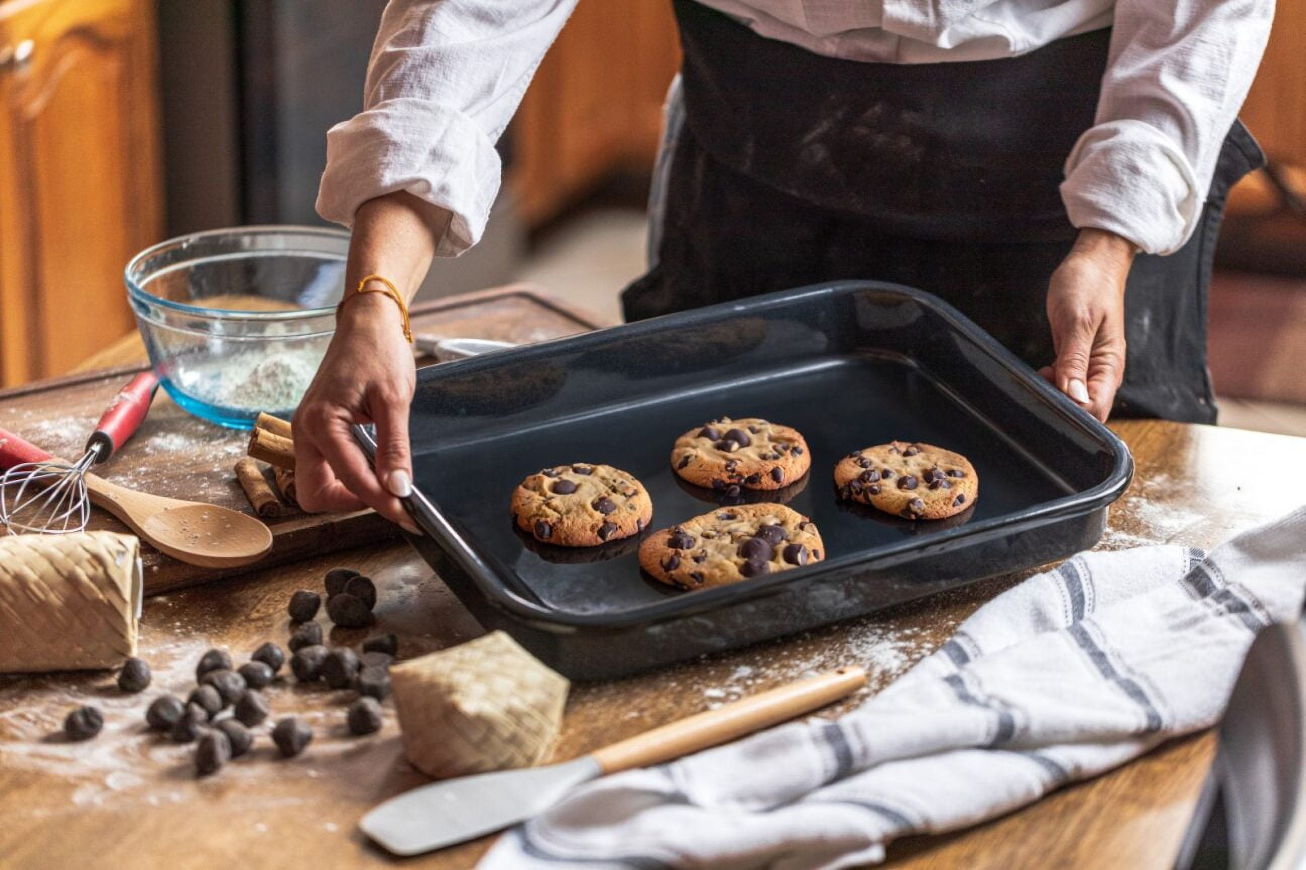 Cinsa 16.5in x 12.1in x 2in Enamel Baking Tray, Gray