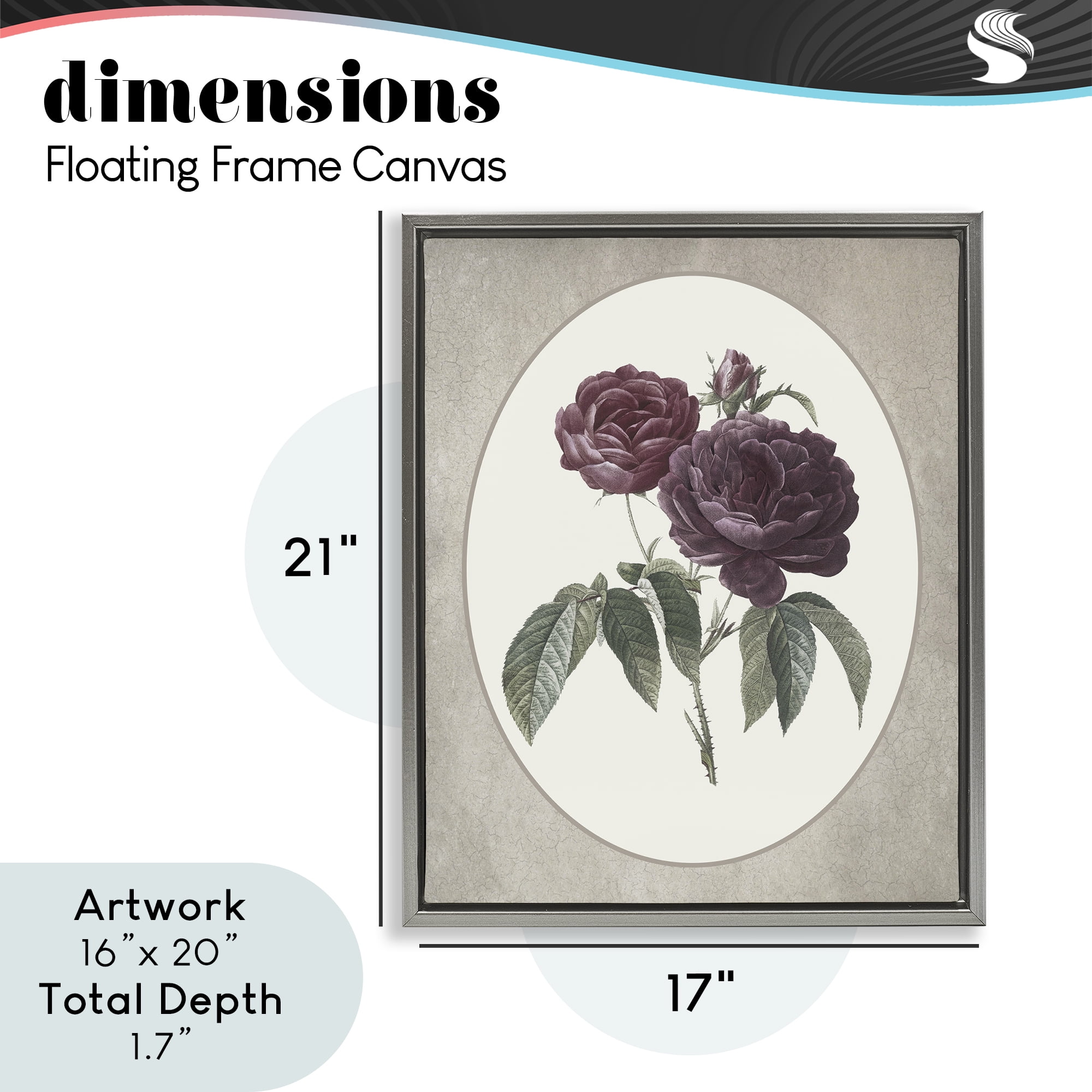 Vintage Blooms within Oval Gray Framed Floater Canvas Wall Art, design by Lettered and Lined