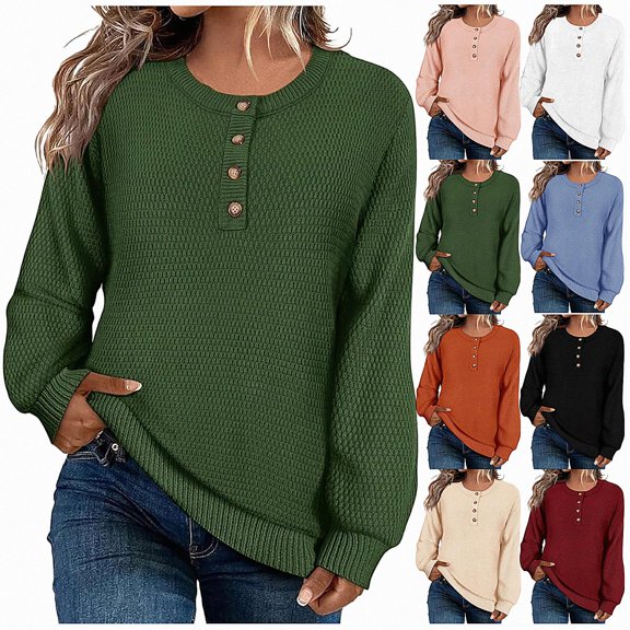 Teylalorva Women's Long Sleeve Round Neck Sweater Loose Stretchy Casual Fashion Pullover Top Army Green Size L