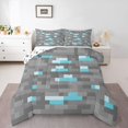 thumbnail image 3 of Homewish Cartoon Game Player Full Size Comforter Sets for Boys, Grey Blue Pixelate Miner Bedding Comforter Set, Checkered Plaid Reversible Bedding Sets, Ultra Soft Bedroom Decor, 3pcs, 3 of 8