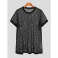 thumbnail image 3 of Men's Breathable Mesh See-through Short Sleeve T-shirt Casual Loose Tops Shirt, 3 of 5