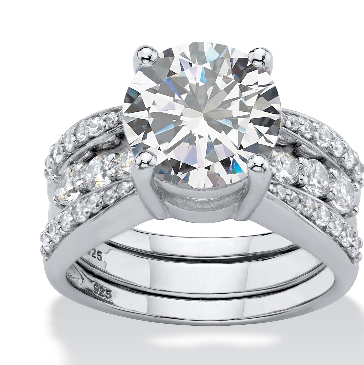 Round Cubic Zirconia 2-Piece Multi-Row Jacket Wedding Ring Set 4.80 TCW in Platinum over Sterling Silver by PalmBeach Jewelry