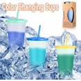 thumbnail image 1 of 16oz Color changing cups Plastic cups Reusable with lids and straws,Color changing stadium cup Coffee cup Party Cup Summer cups for parties and gifts,Set of 5, 1 of 3