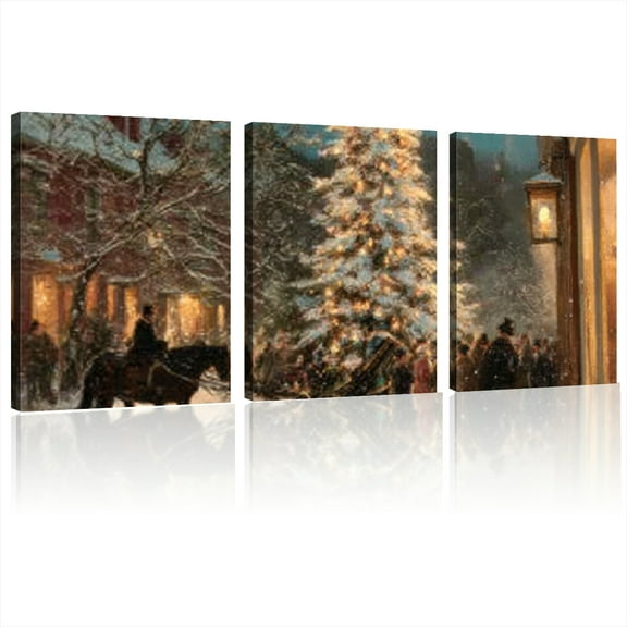 Christmas Canvas Wall Art House Winter Snowy Aesthetic Wall Hangings New Year Xmas Gifts Canvas Wall Decor Home Artwork for Living Room Bedroom 12*16inch*3pcs