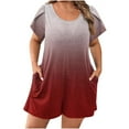 thumbnail image 1 of Économies d'Été! SROBPTY Combinaisons pour Femmes, Mode Col Rond Court Grande Taille Manches Bouffantes Poches Imprimées Combinaison Décontractée Tendance Vin, L, 1 of 5