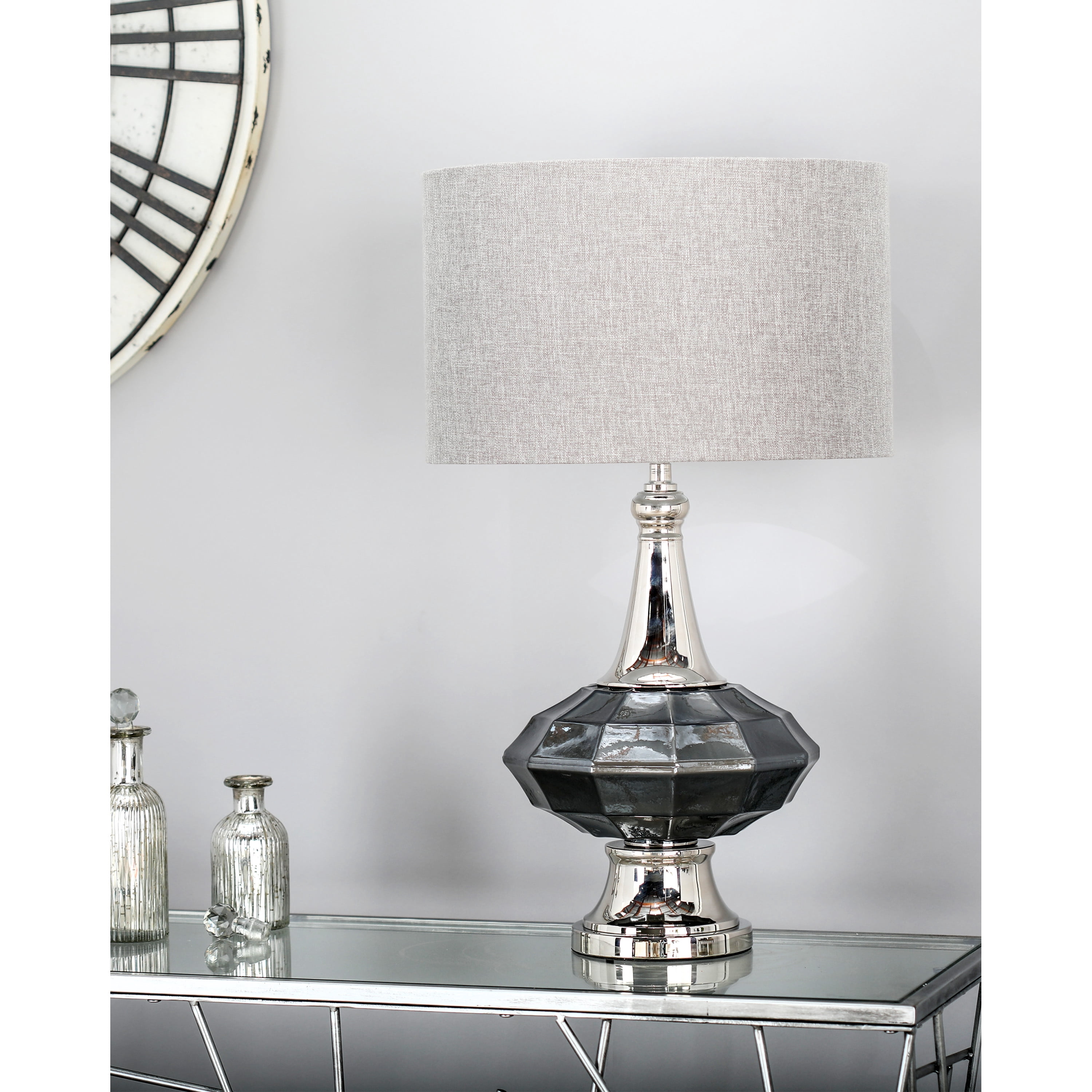 DecMode Gray Modern Glass Table Lamp with Shade, 27"H