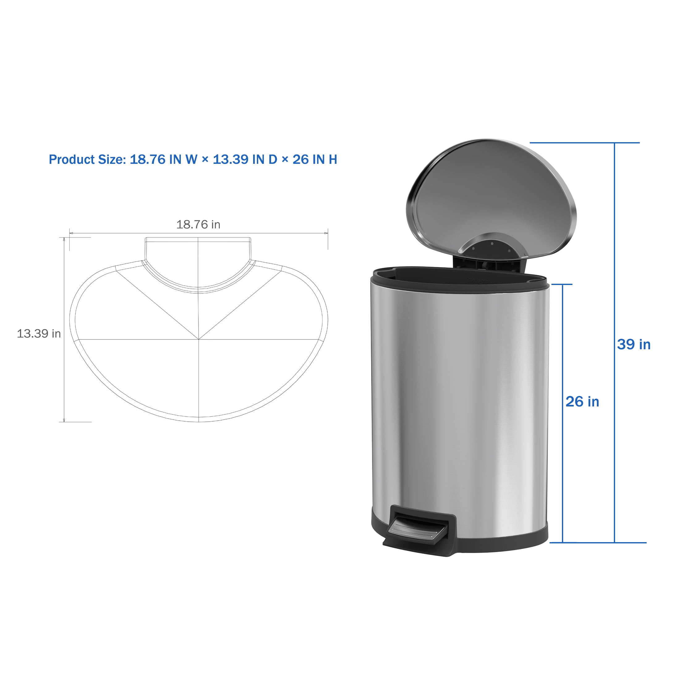 Koomade Kitchen Trash Can, 14.5 Gallon  Stainless Steel Soft Close Step Garbage Bin with Lid, Silver