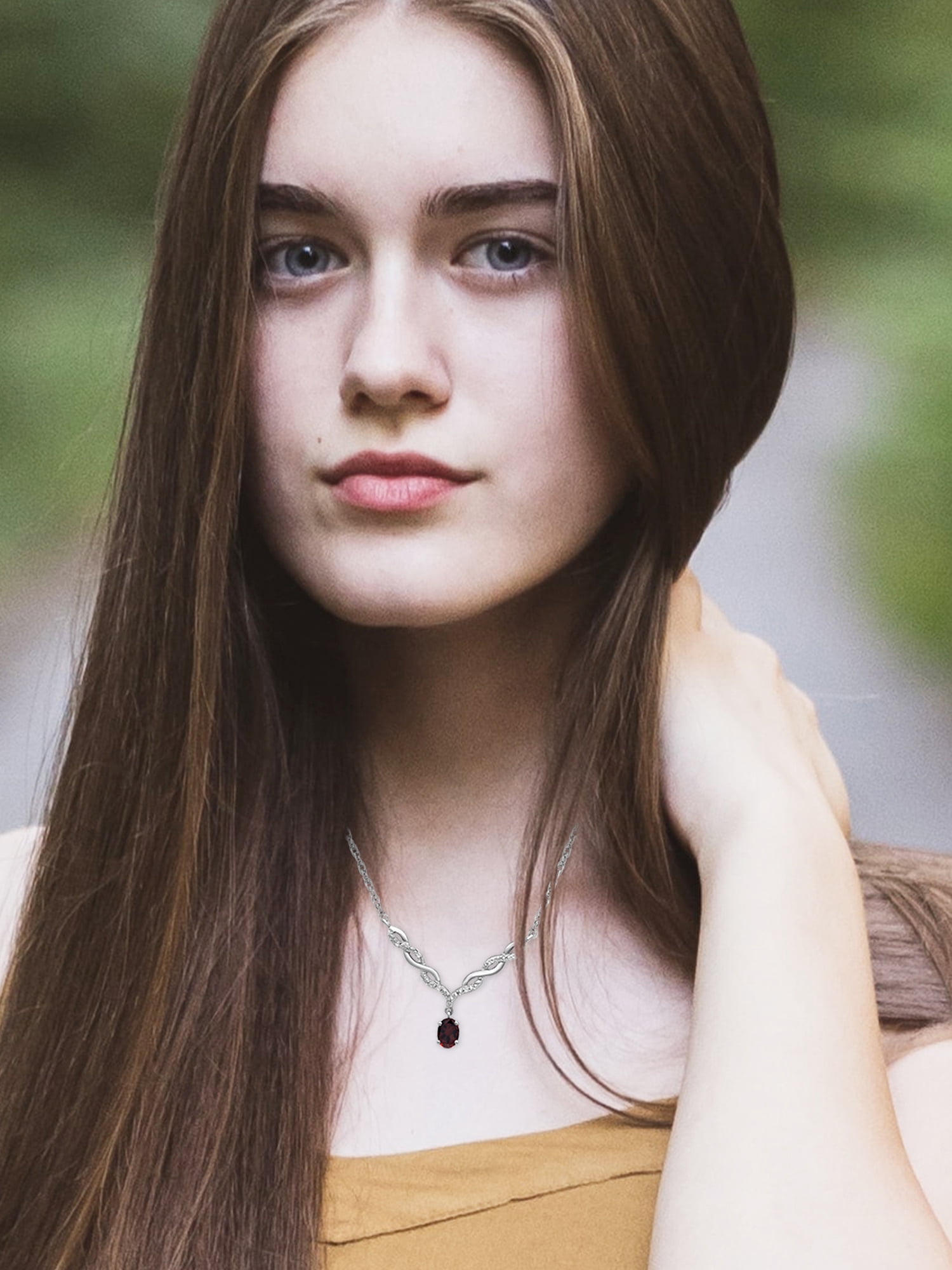 JewelersClub Garnet Gemstone Necklace for Women & Girls | Sterling Silver | Diamond V-Shaped Pendant on a 18" Rope Chain