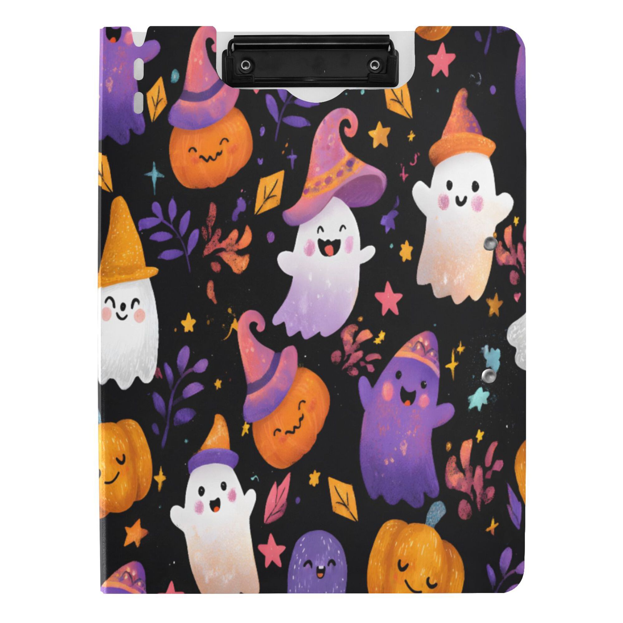 FORMRS A4 Clipboard Folder with Pen Holder Horizontal Foldable School Office Binder, Colorful Ghost Pattern