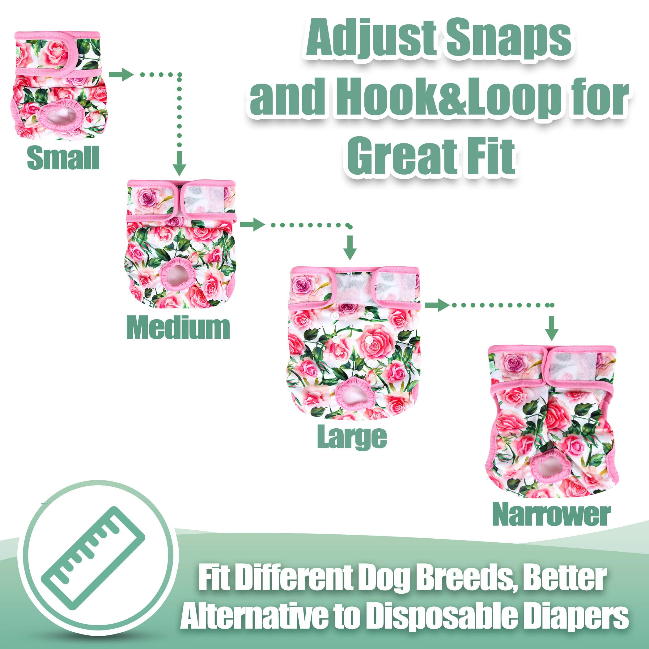 Wegreeco Pack of 3 Reusable Dog Diapers Female, Washable Premium Female Doggie Diapers, Super-Absorbent Dog Wraps, Medium, Floral