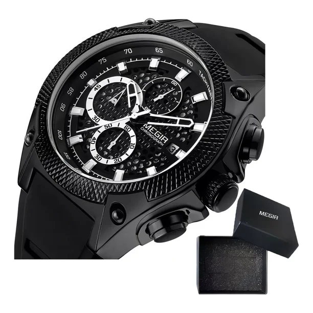 Reloj De Cuarzo Megir Fashion Con Cronógrafo Y Calendario Color Del Bisel Negro