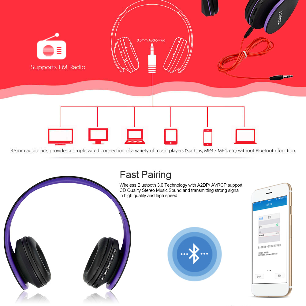 Andoer LH-811 BT 4.1+EDR Headset 4 in 1 Multifunctional Deep Bass Music Headphone with Mic - image 4 of 6