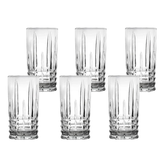 12 oz Tall Drinking Glass Set of 6 – Textured Cut Glass Water Glasses, Beverage Glassware for Beer, Juice & Cocktails, Dishwasher Safe, Elegant Everyday Drinkware, Diamond / Hobnail