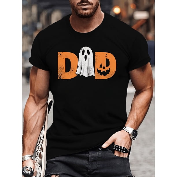 Halloween T-Shirt Theme "DAD" Pattern - Casual Short Sleeve Daily Wear, Machine Washable, 100% Cotton, Wear in All Seasons