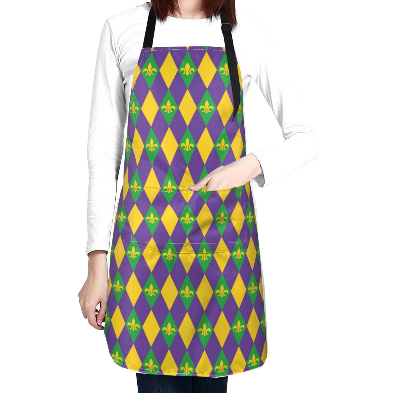 Kdxio Mardi Gras Apron with Pockets Adjustable Kitchen Aprons for Men Women Waterproof Aprons for Cooking,Drawing,Crafting, Baking Household Cleaning